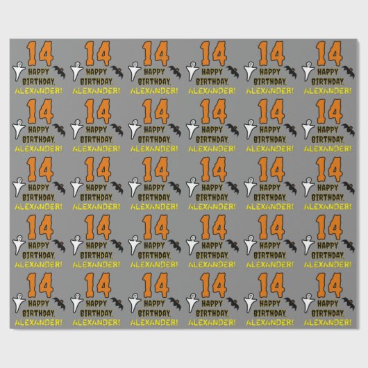 14誕生日:不気味ハロウィーンテーマ、名前をカスタムする ラッピングペーパー (フラット)