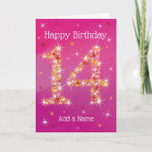 14誕生日 – 第14期星 – ピンク – 年齢14 カード (正面)