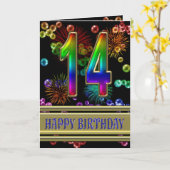 14誕生日、虹の泡と花火 カード (黄色い花)