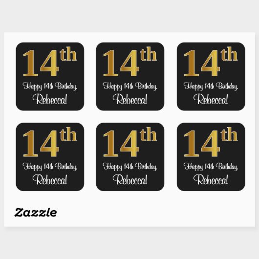 14誕生日 – 豪華エレガントなフェイク金ゴールドルック# スクエアシール (シート)