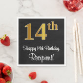 14誕生日～豪華エレガントなフェイク金ゴールド スタンダードランチョンナプキン (インサイチュ)