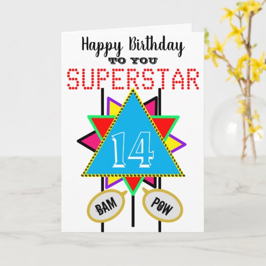 14誕生日Superstar Blue Edit AGE カード (黄色い花)