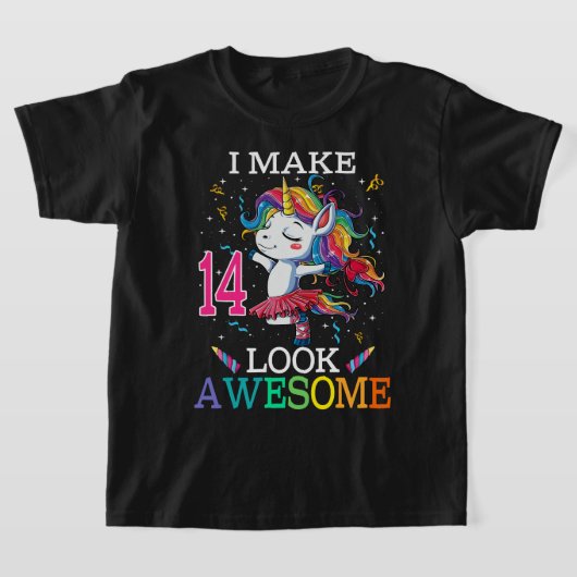 14誕生日UnicornギフトシャツI make 14 Look Aw Tシャツ (レイダウン)
