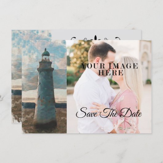 143ライトハウスウォーターカラーフルピック保存日付2 セーブザデート (正面/裏面)