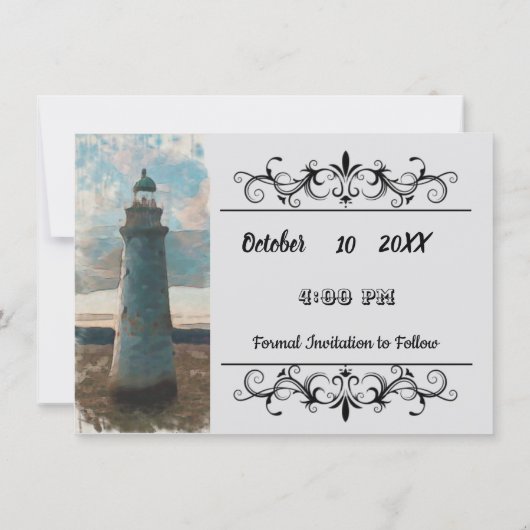 143ライトハウスウォーターカラーフルピック保存日付2 セーブザデート (裏面)