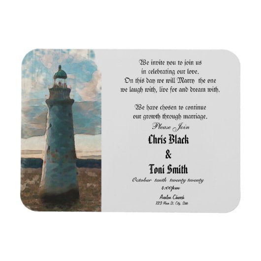 143ライトハウスウォーターカラー結婚式招待状 マグネット (横)