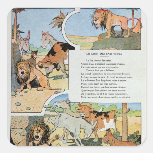 143.寓話から登場する老齢のライオン スクエアシール (正面)