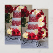 1458-ウェディングケーキ・ブーケ・指輪・ベール サンキューカード (正面/裏面)
