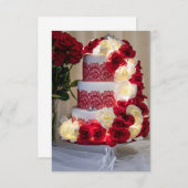 1458-ウェディングケーキ、ブーケ、指輪、ベール 招待状 (正面/裏面)