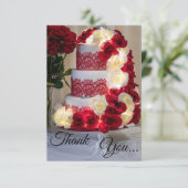 1458-ウェディングケーキ、ブーケ、指輪、ヴェール サンキューカード (スタンド正面)