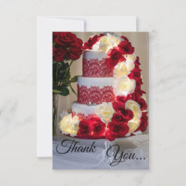 1458-ウェディングケーキ、ブーケ、指輪、ヴェール サンキューカード