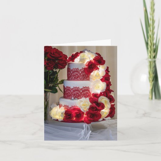 1458-結婚のケーキ、花束、リングや輪、ベール 招待状 (正面)