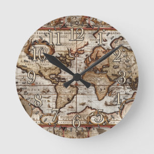 1499旧世界の地図の旧式な歴史デザイナー時計 ラウンド壁時計