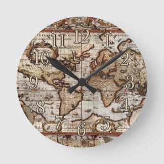 1499旧世界の地図の旧式な歴史デザイナー時計 ラウンド壁時計