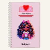 14 African American Girl Writing Supplies Students ノートブック (正面)