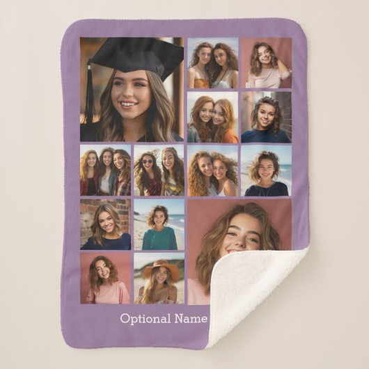 14 Photo Collage - CAN EDIT薄紫（オプション）文字 シェルパブランケット (正面)