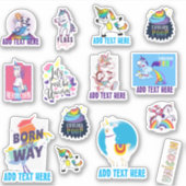 14 x形ユニコーンかわいいおもしろいかわいいダブ絵文字 シール (正面)