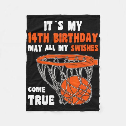 14 Year Old Happy 14th Birthday Bysketbyll 14th Bi フリースブランケット (正面)