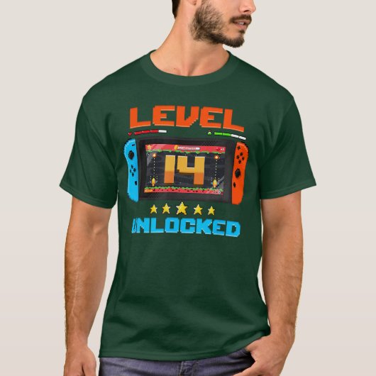14 Year Old Level 14 Unlocked 14th Birthday Boy Vi Tシャツ (正面)