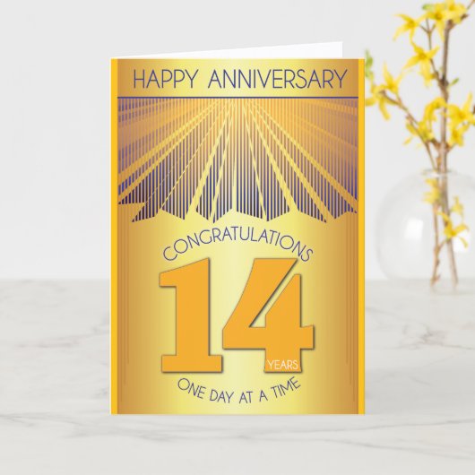 14 Year Sober Anniversary | Golden Ray 12 Step  カード (黄色い花)