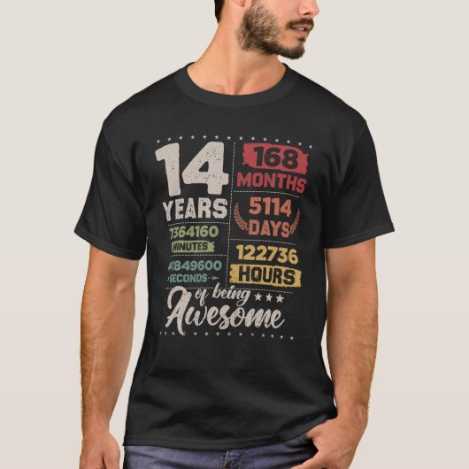 14 Years Of Being Awesome Retro Countdown 14Th Bir Tシャツ (正面)