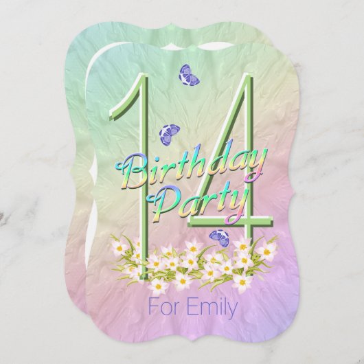 14thバースデーパーティーレインボーガーデン招待状 招待状 (正面/裏面)