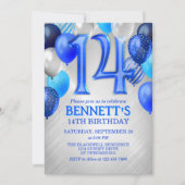 14thボーイ10代のブルー誕生日招待状 招待状 (正面)