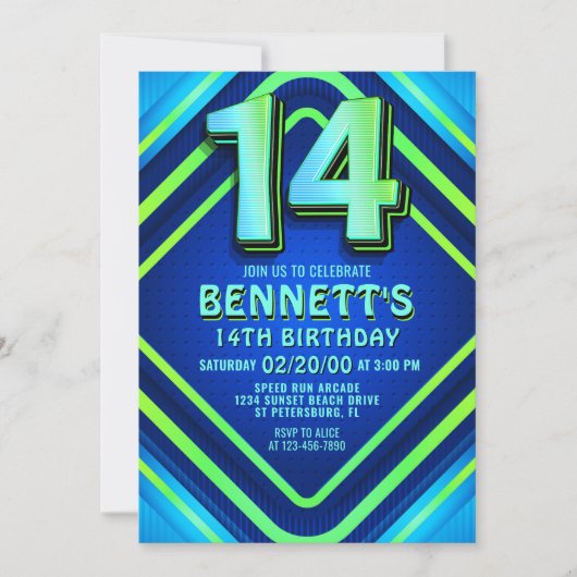 14th誕生日ネオン招待状 招待状 (正面)
