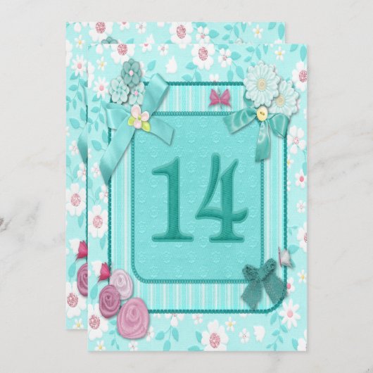 14th誕生日パーティーの招待状 招待状 (正面/裏面)