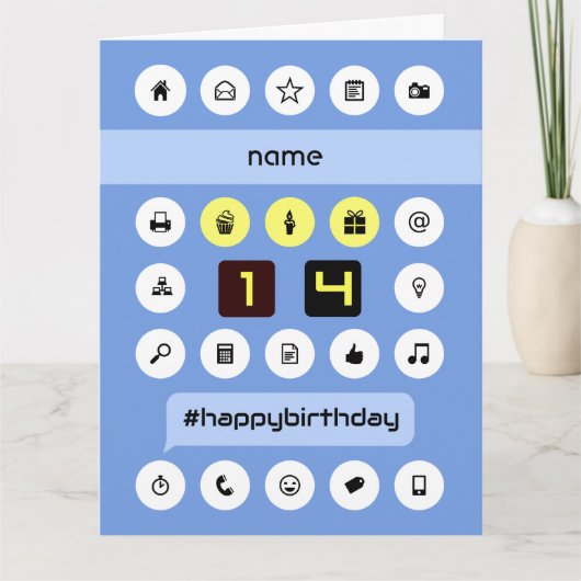 14th誕生日add name computing パーソナライズされた カード (正面)