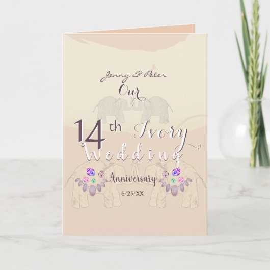 14th Anniversary Blank Folded Greeting Card カード (正面)