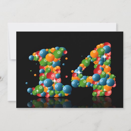 14th Birthdayパーティー、泡とボール 招待状 (正面)