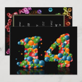 14th Birthdayパーティー、泡とボール 招待状 (正面/裏面)