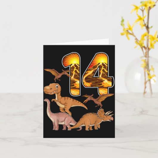 14th Birthday Dinosaur T-rex 14 Years Old Birthday カード (黄色い花)