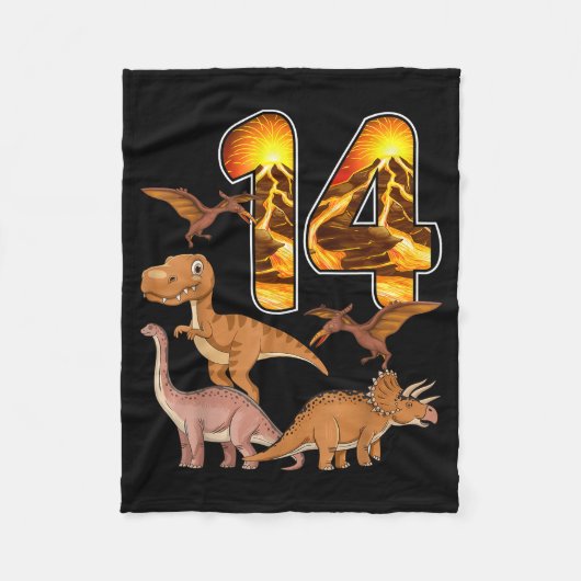 14th Birthday Dinosaur T-rex 14 Years Old Birthday フリースブランケット (正面)