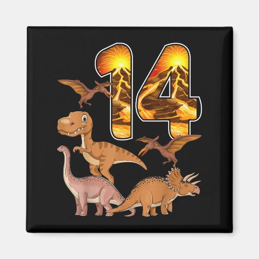 14th Birthday Dinosaur T-rex 14 Years Old Birthday マグネット (正面)