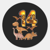 14th Birthday Dinosaur T-rex 14 Years Old Birthday ラウンドシール (正面)