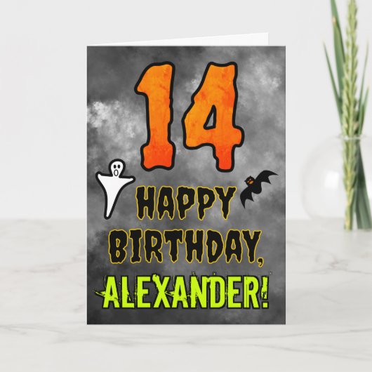 14th Birthday: Eerie Halloween Theme + Custom Name カード (正面)