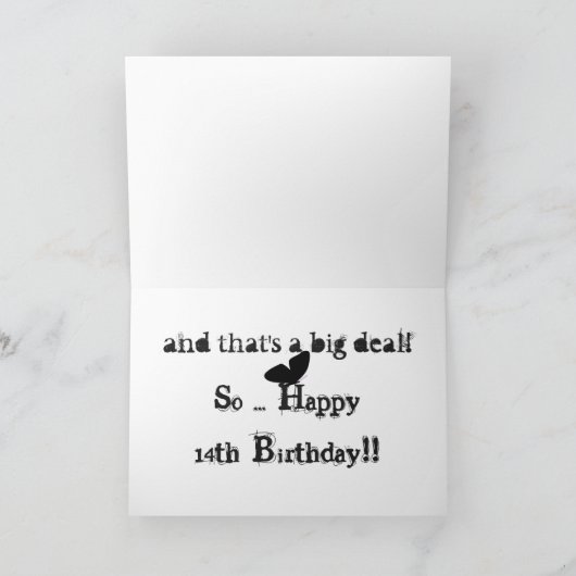14th birthday for a niece, black butterfly, text. カード (内部)