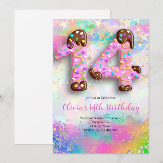 14th Birthday Girls Invitation 招待状 (正面/裏面)
