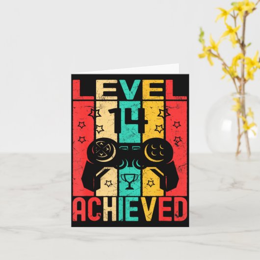 14th Birthday Level 14 Achieved Gamer Funny Birthd カード (黄色い花)