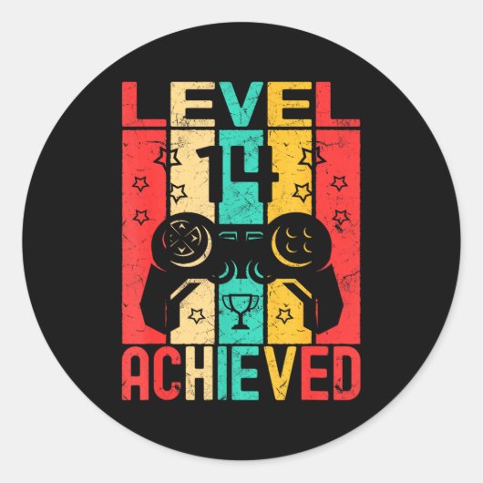 14th Birthday Level 14 Achieved Gamer Funny Birthd ラウンドシール (正面)