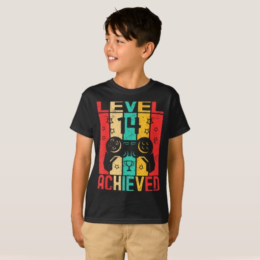 14th Birthday Level 14 Achieved Gamer Funny Birthd Tシャツ (正面フル)