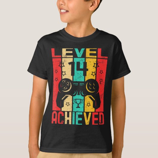 14th Birthday Level 14 Achieved Gamer Funny Birthd Tシャツ (正面)