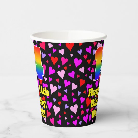 14th Birthday: Loving Hearts Pattern, Rainbow 14 紙コップ (左)