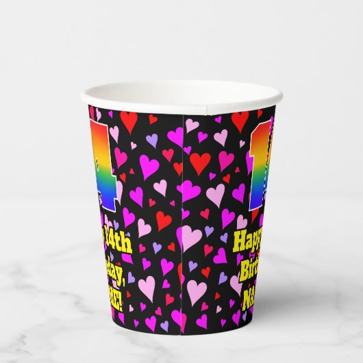 14th Birthday: Loving Hearts Pattern, Rainbow 14 紙コップ (右)