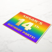 14th Birthday Party:おもしろい、レインボーカラフルパターン 箔招待状 (回転した状態)