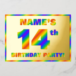 14th Birthday Party —おもしろい、レインボースペクトル「14」 箔招待状