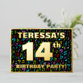 14th Birthday Party —おもしろい、音楽シカラフルンボル 箔招待状 (立ち正面)