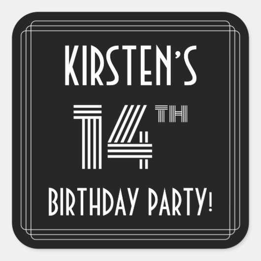 14th Birthday Party:アールデコスタイルと名前をカスタムする スクエアシール (正面)